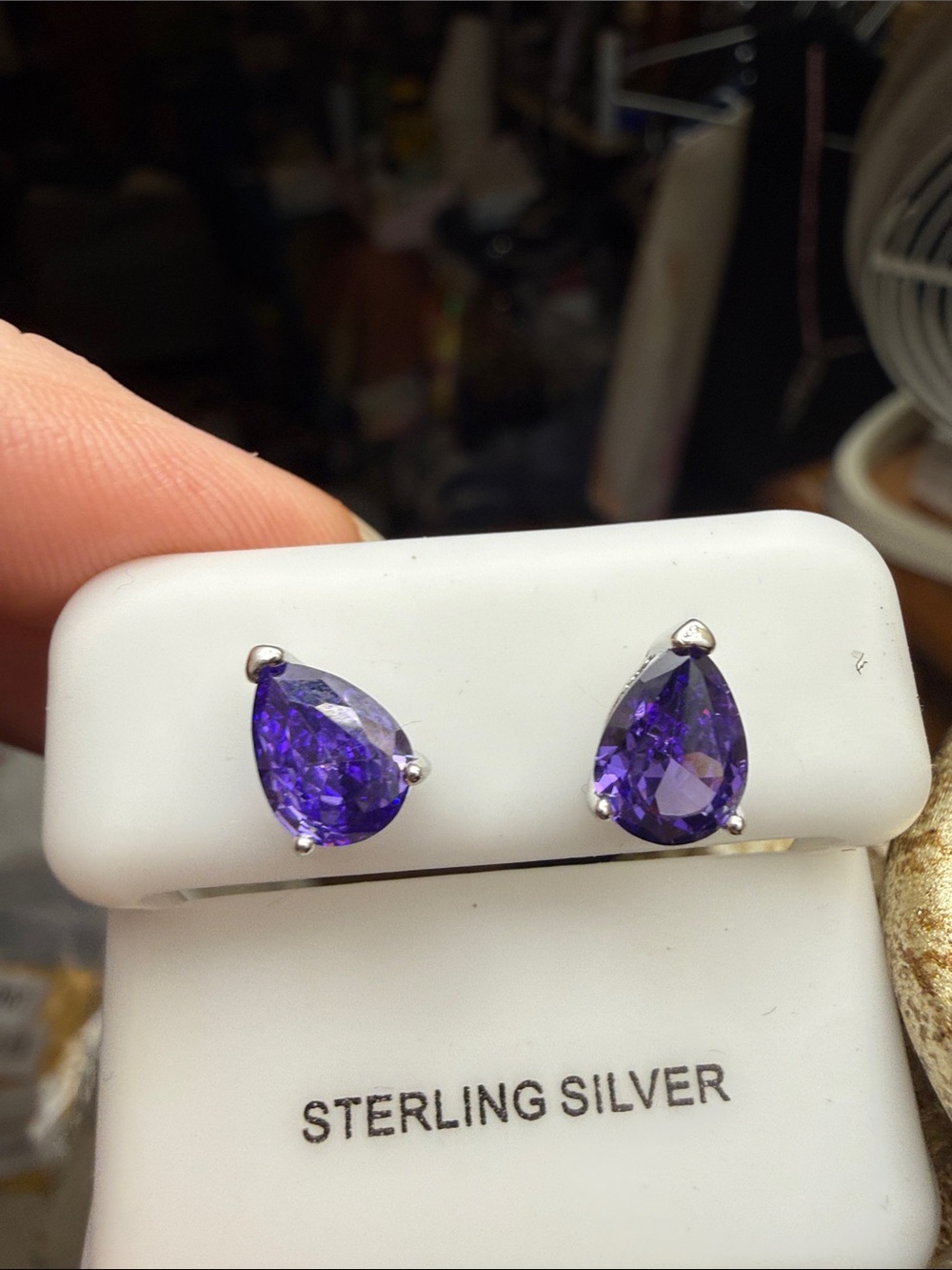 925 Sterling Silver Teardrop Purple Amethyst Stud Earrings NEW
